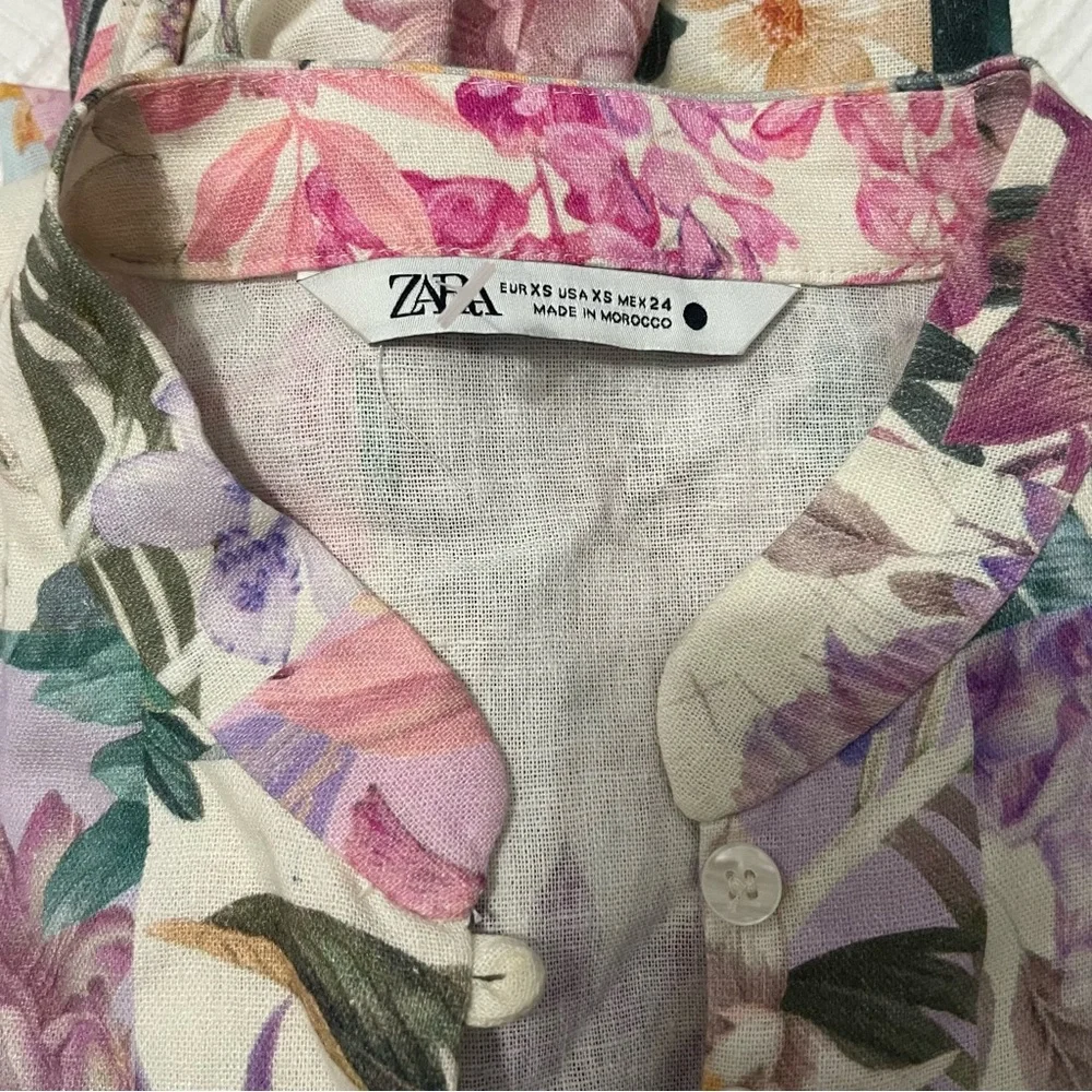 Zara Longsleeves Floral Linen Blend Dress XS EUC - Picture 5 of 11